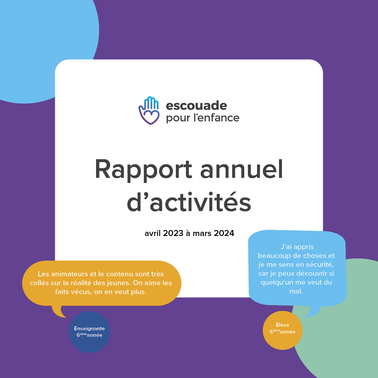 Page couverture du rapport annuel d'activités d'Escouade pour l'enfance